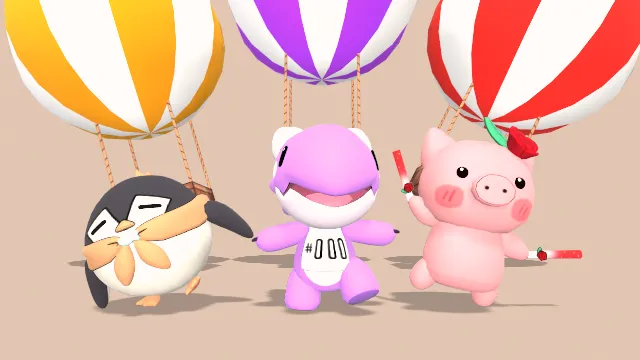 卡通风格化动物角色玩具热气球小猪恐龙企鹅