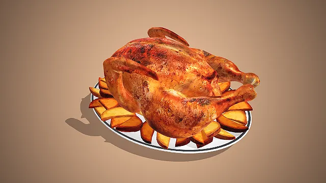 一个写实风格的3D整只脆皮烤鸡模型