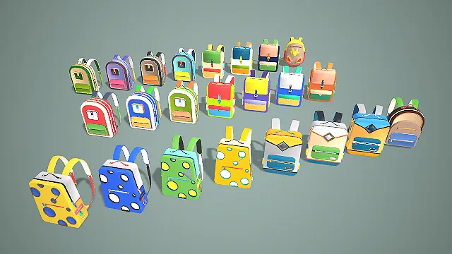 卡通创意异形双肩书包 3D 模型合集 游戏角色背包道具