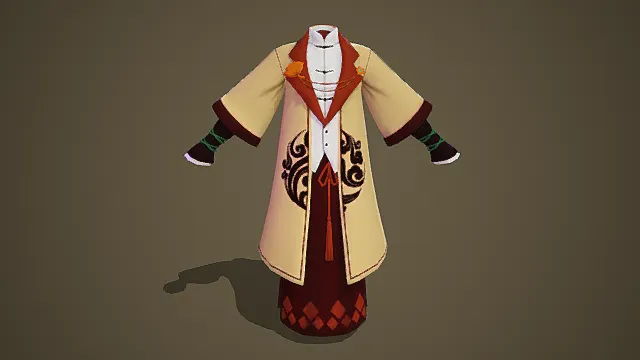 武侠风3D黄色道袍 古风修士服装模型