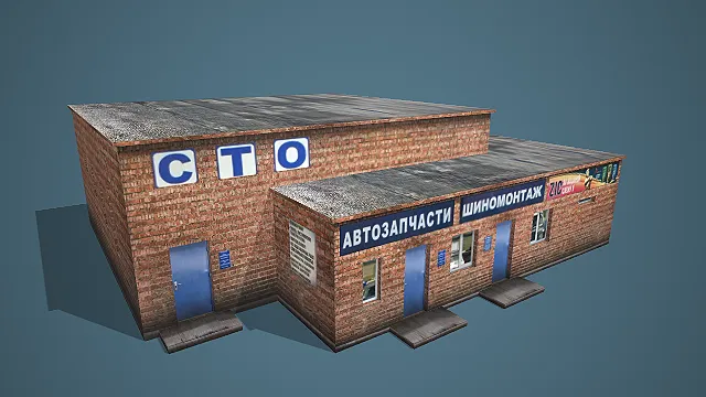 俄式红砖汽修配套建筑组合 3D 模型