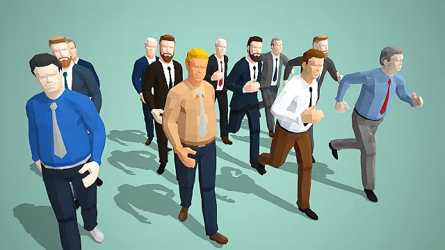 商务男性紧急奔行姿态角色集群场景人物模型