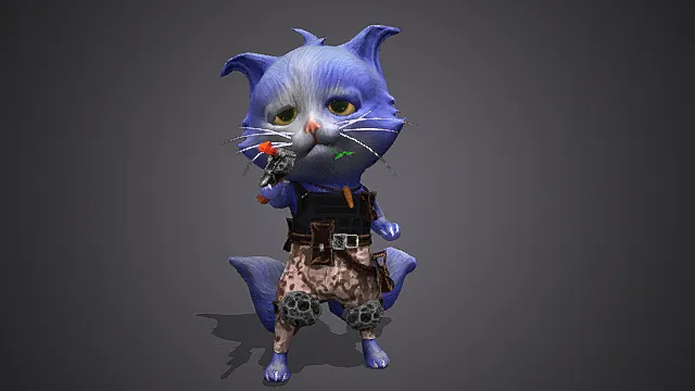 废土萌战风格武装紫猫角色3D模型