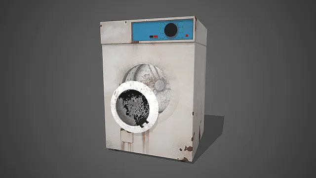 复古滚筒烘干机  白色机身  老旧家电道具  严重锈蚀