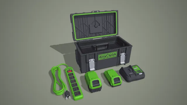 黑绿工业工具箱与电源电池插排五件套 3D 模型