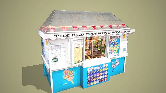 复古海滨食品售货亭商业摊位场景装饰模型