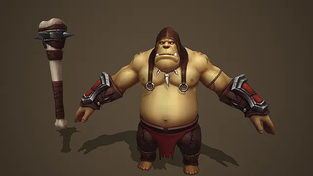 绿皮肥胖兽人战士带骨棒原始部落壮汉 3D 游戏模型