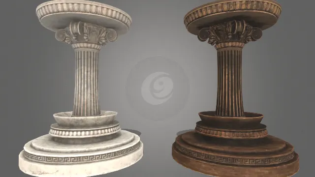 古董木制大理石制作圆形支柱古典花纹形状基座