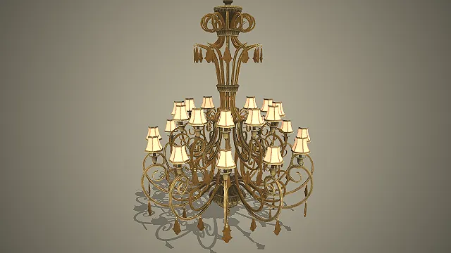 一款黄铜质感的，写实风格欧式宫廷吊灯3D模型