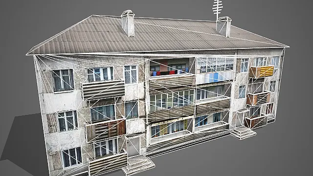 旧化白墙多层民居带铁皮屋顶多阳台 3D 模型