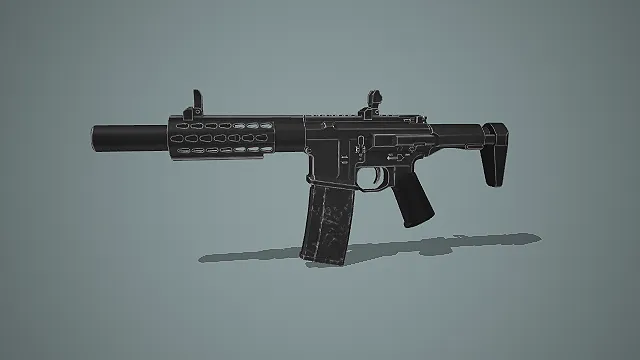 带消音器短管突击步枪 3D 模型 军事枪械道具资产