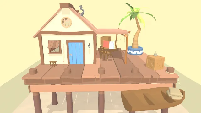 海洋小屋木屋建筑场景木船