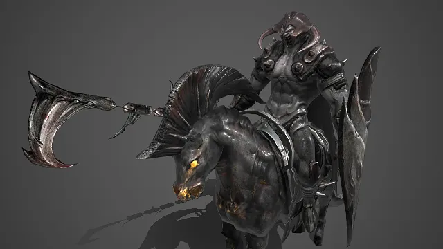 暗黑魔骑  邪异纹路  深渊异兽  镰刃武器  狰狞  暗黑元素  压迫感  恐怖战将  典型反派