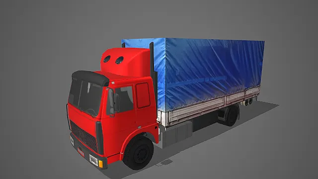 红蓝配色篷布货运卡车带实用货箱写实汽车模型