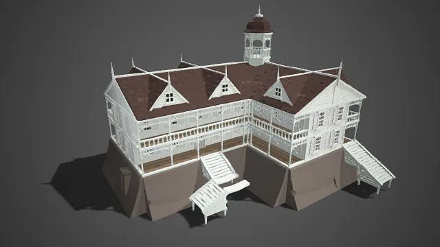 低多边形  欧式豪华别墅  复式结构  崖边宅邸  环绕式露台  百叶窗  钟楼装饰  精致奢华