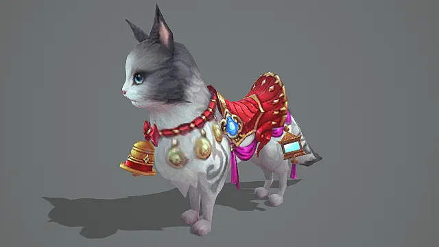 萌系国风二次元游戏花猫坐骑模型