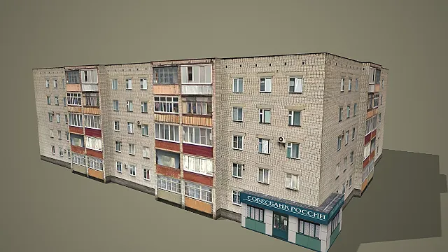 砖面多层居民楼带底商平顶 3D 模型