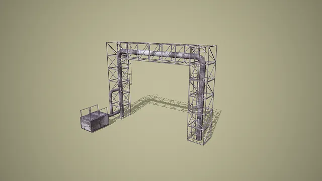 门型桁架架空管道带操作平台 3D 低多边形工业场景模型