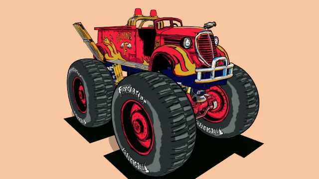 卡通风格化红色汽车卡车