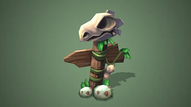 骷髅头  绿色藤蔓  动物头骨  奇幻元素  木制路标