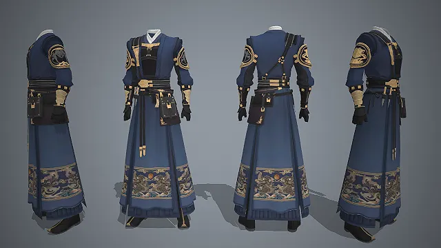 古风劲装长袍  武侠服饰  鎏金护肩护腕  仙侠角色