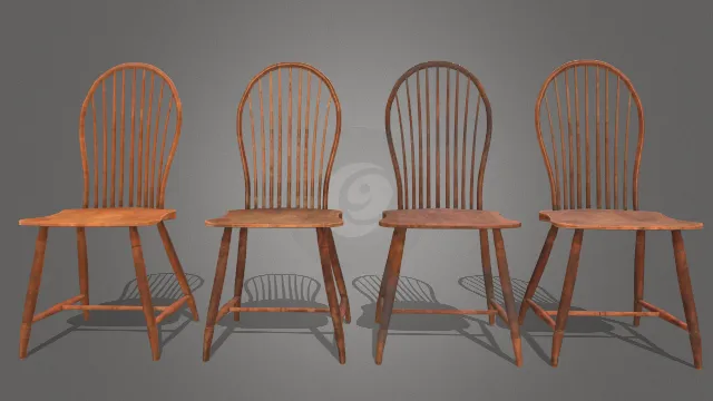 19世纪温莎弓背椅没有扶手的复古木质椅子