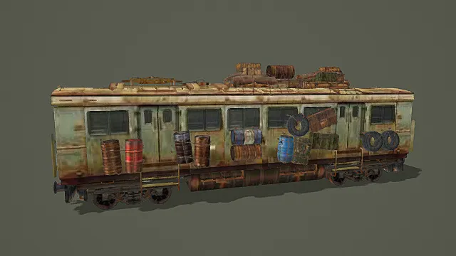 废土风格改装列车车厢3D模型