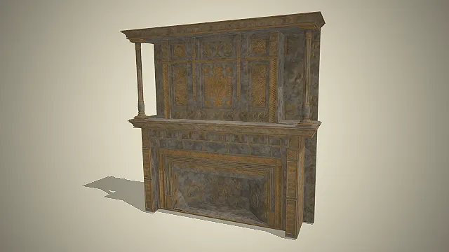 一款黑金配色的，写实风格欧式雕花壁炉3D模型