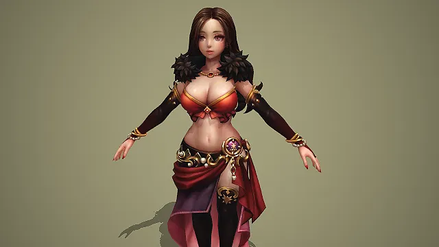穿红金舞裙的异域风情舞娘 NPC 角色游戏模型