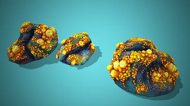 蓝黄斑点多形态海洋海绵生物组合 3D 模型