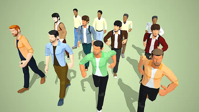 都市青年男性急促奔行姿态角色集群场景人物模型