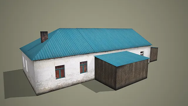 乡村风格平房带附属棚屋建筑 3D 场景模型