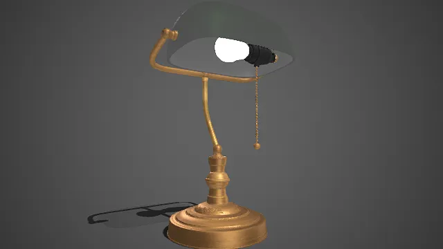 雕花底座  弧形臂台灯  复古  黄铜绿罩  链式开关  老式台灯