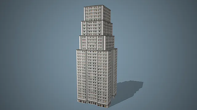 阶梯式复古摩天楼  风格城市建筑  都市天际线  灰色石材砖面