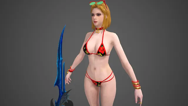 金发碧眼  年轻女性  比基尼泳装  火辣身材  性感  水晶剑  海滩风