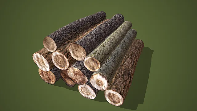 交错堆叠多纹理长木段 3D 场景装饰模型