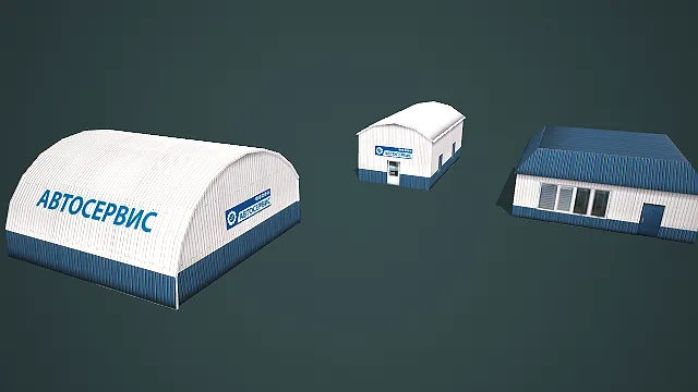 俄式汽修主题工业建筑套装 3D 模型