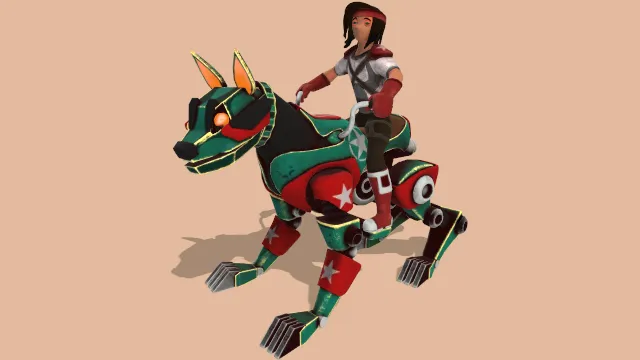 带骑手的大型机器狗游戏角色模型