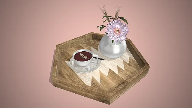 木质六边形托盘  静物渲染  北欧风下午茶  麦穗花艺