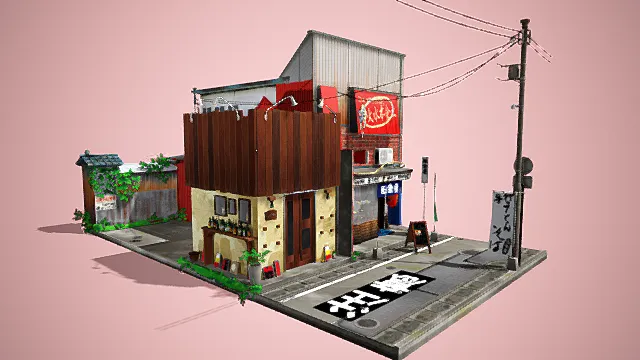 卡通风格日式料理店  日式建筑料理店一角