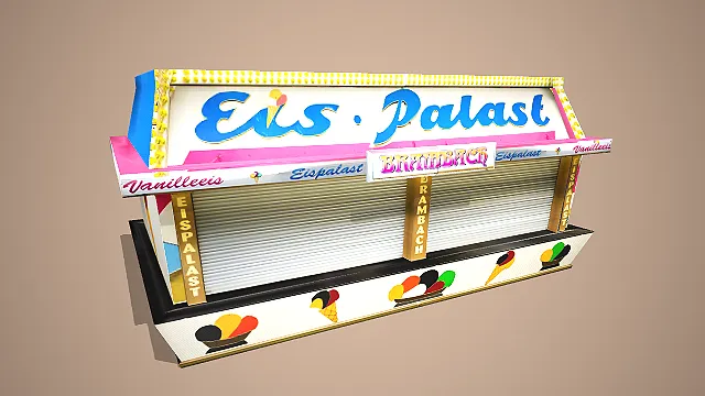 欧式卡通冰淇淋售卖亭场景装饰模型写实模型