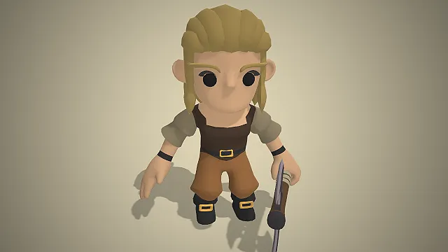 低多边形角色  金发战士  手持武器  中世纪风格