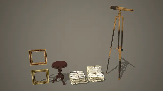 复古风  书房道具组  黄铜望远镜  欧式古典陈设