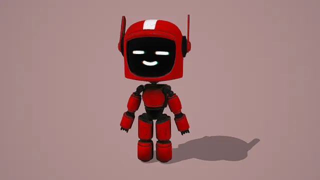 3D卡通风格红色机器人模型，创意设计（3D机器人、卡通风格、科幻风，机器人设计主题）