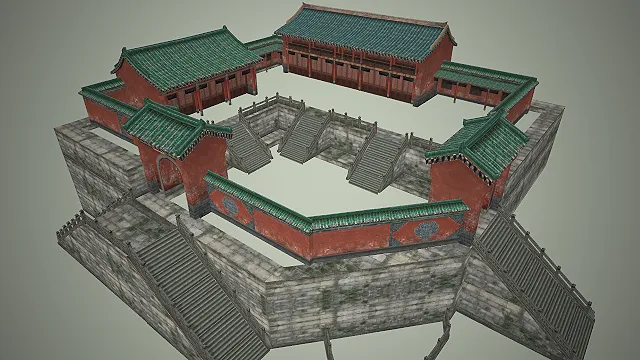 中式皇家坛庙  石砌台基  祭祀道场  绿瓦红墙