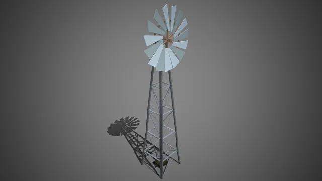 低多边形  风车  多叶扇轮  高耸塔架  历史感  传统设施  