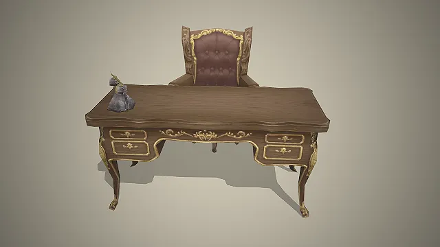 欧式书桌  游戏家具  抽屉储物  奢华办公场景