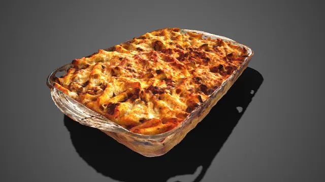 写实  美食模型  玻璃烤盘  焗烤通心粉  芝士  意面  烹饪