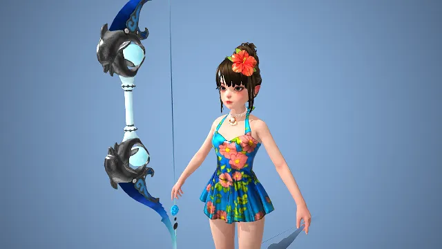 夏日清新  吊带泳装  3D 游戏角色  少女形象  活泼俏皮  装饰弓  度假形象