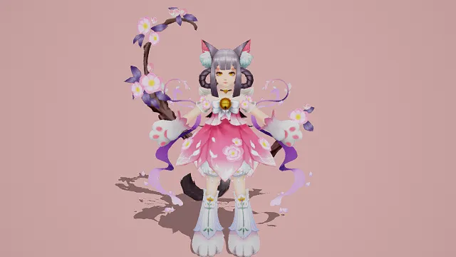 3D卡通风格奇幻兽耳少女角色模型，创意设计（3D角色、卡通风格、甜美奇幻风，角色设计主题）